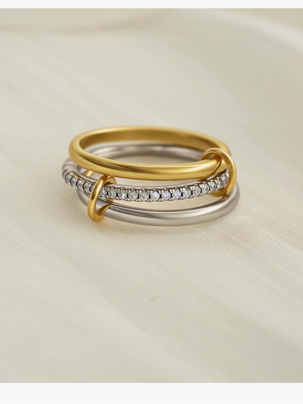 Two-Tone Gold and Silver Stackable Ring Set with Crystal Band
